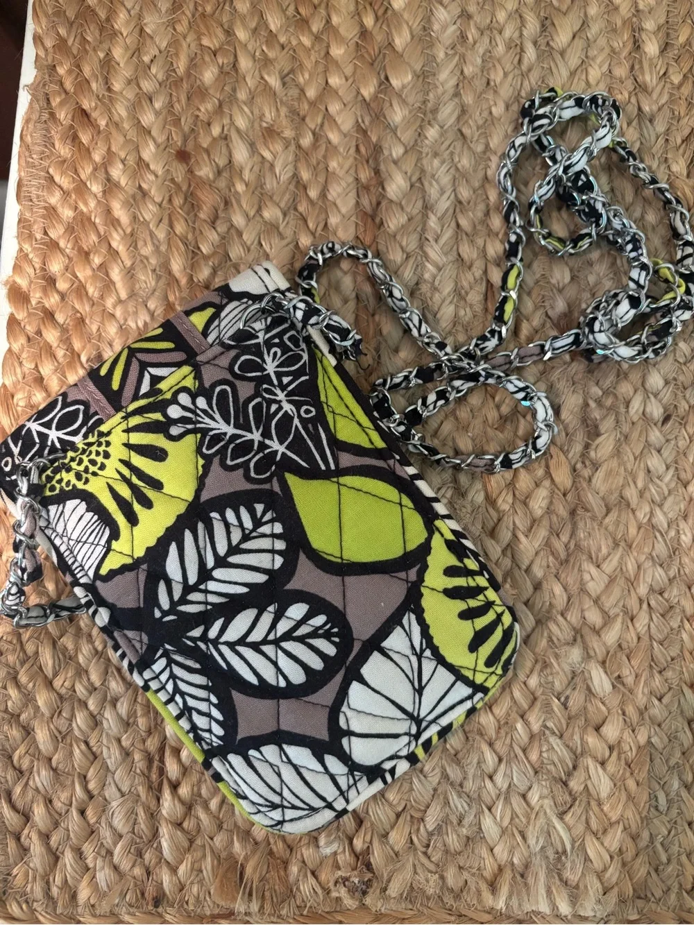 Vera Bradley Black, White & Lime Floral Quilted Crossbody Phone Pouch